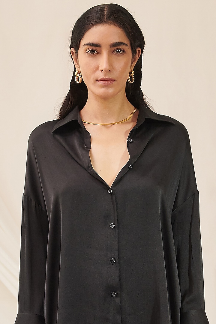 Black Stretch Silk Shirt by 431-88 By Shweta Kapur