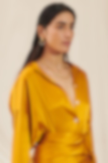 Ochre Yellow Stretch Silk Shirt by 431-88 By Shweta Kapur at Pernia's Pop Up Shop