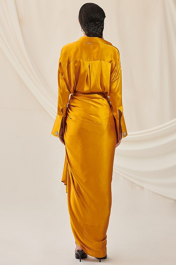 Ochre Yellow Draped Skirt by 431-88 By Shweta Kapur at Pernia's Pop Up Shop