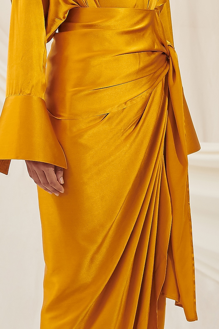 Ochre Yellow Draped Skirt by 431-88 By Shweta Kapur at Pernia's Pop Up Shop