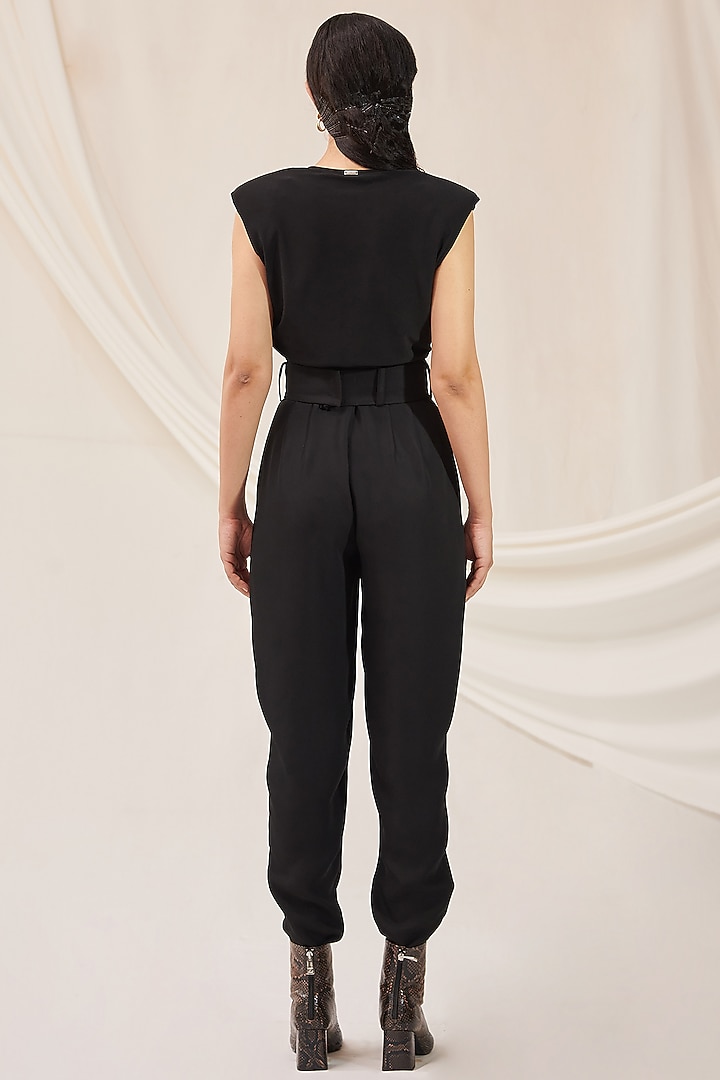 Black Micro Poly Cargo Pants by 431-88 By Shweta Kapur at Pernia's Pop Up Shop