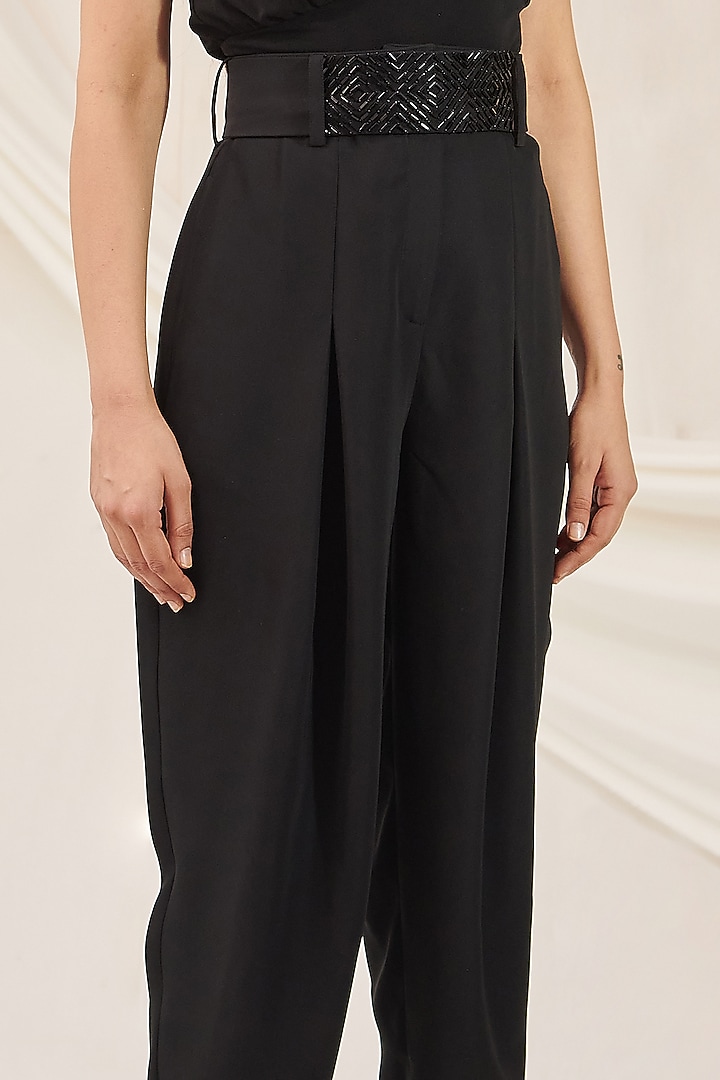 Black Micro Poly Cargo Pants by 431-88 By Shweta Kapur at Pernia's Pop Up Shop