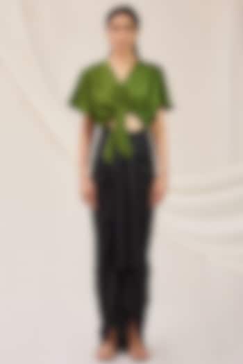 Olive Green Silk Crop Top by 431-88 By Shweta Kapur at Pernia's Pop Up Shop