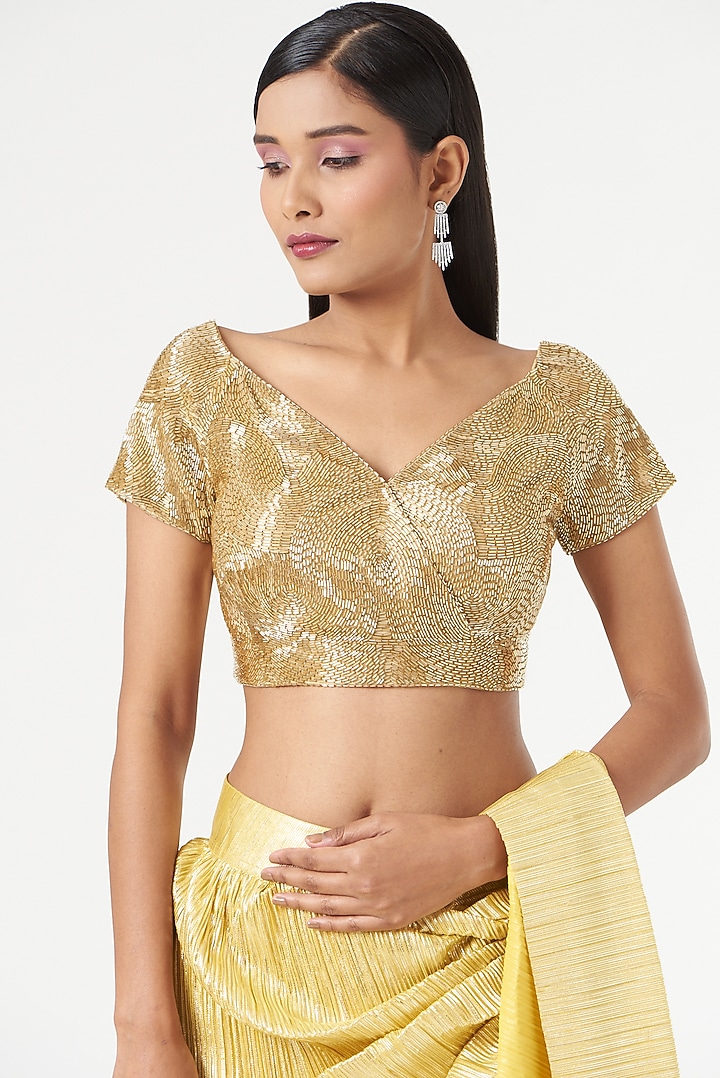 Gold Embellished Blouse by 431-88 By Shweta Kapur at Pernia's Pop Up Shop