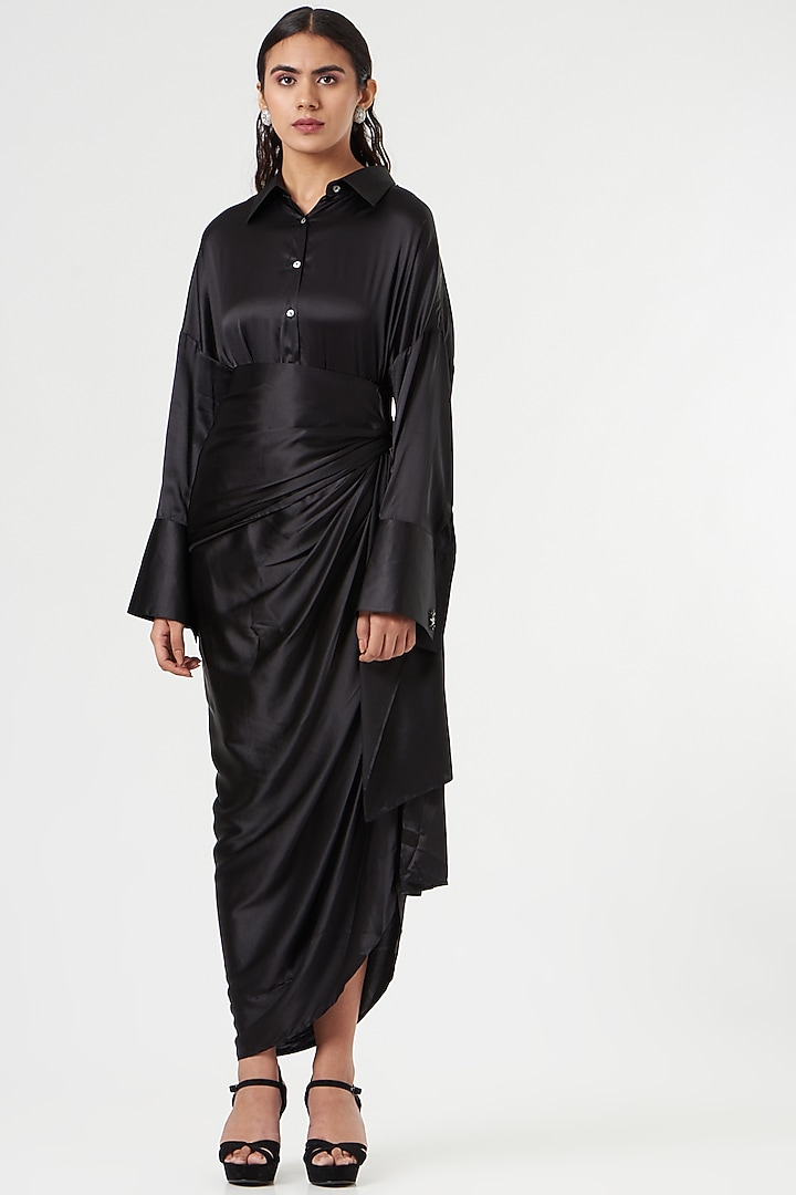 Black Satin Shirt by 431-88 By Shweta Kapur at Pernia's Pop Up Shop