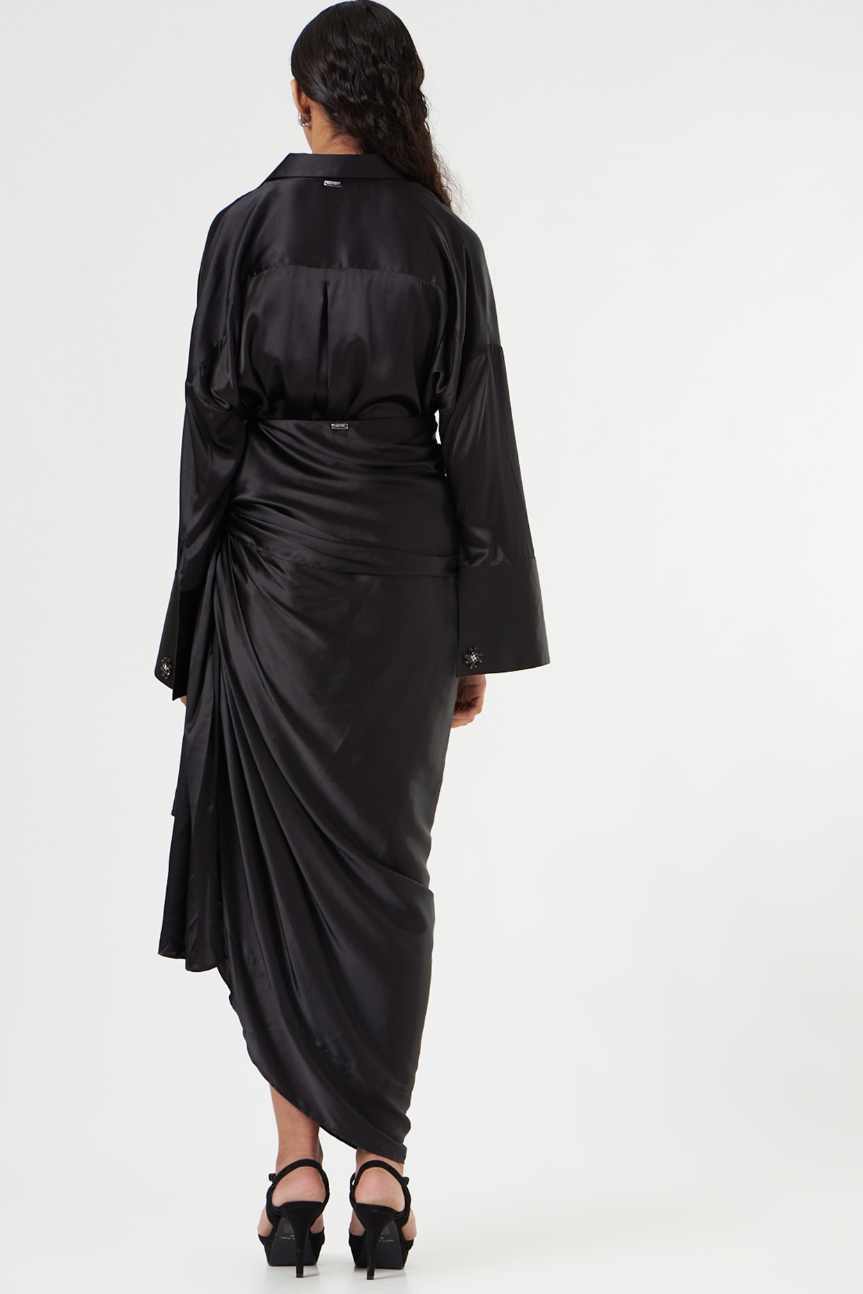 Black Satin Draped Skirt by 431-88 By Shweta Kapur at Pernia's Pop