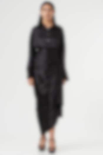 Black Satin Draped Skirt by 431-88 By Shweta Kapur
