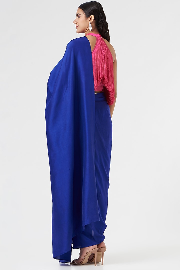 Electric Blue Pre-Draped Wedding Saree Set in Silk by 431-88 By Shweta Kapur at Pernia's Pop Up Shop
