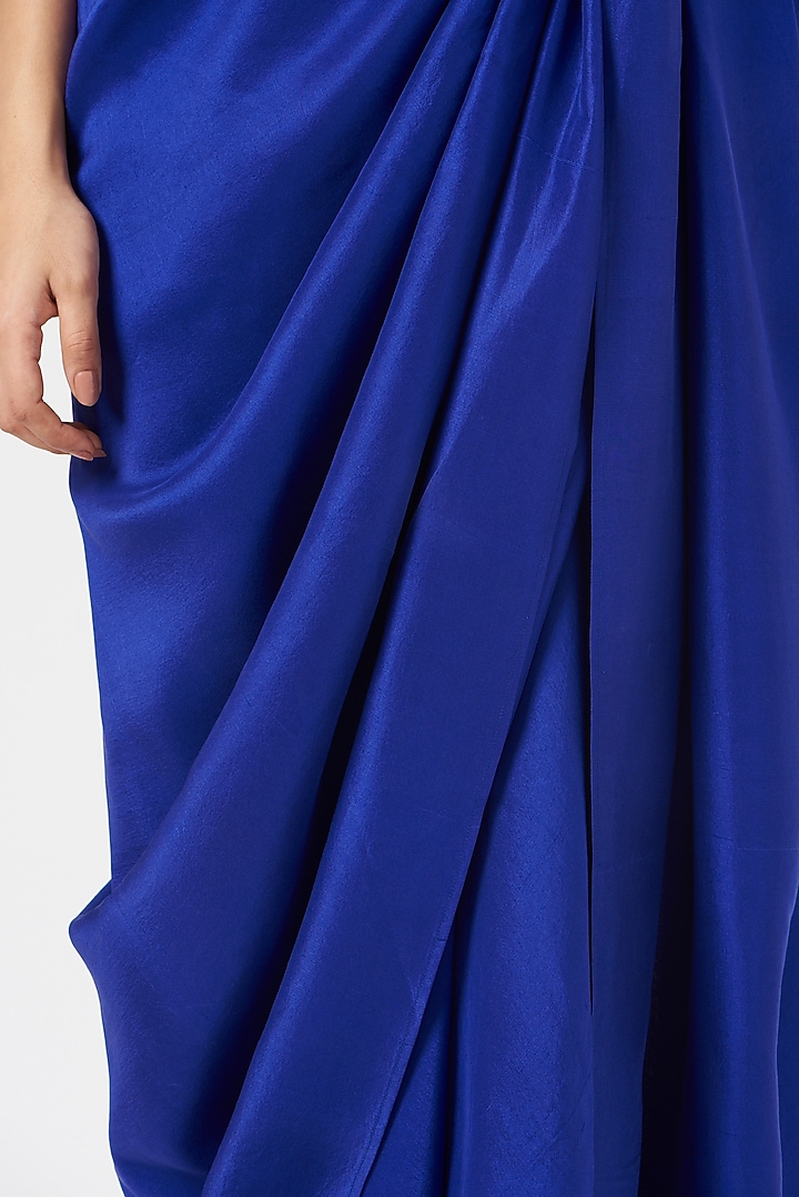 Electric Blue Pre-Draped Wedding Saree Set in Silk by 431-88 By Shweta Kapur at Pernia's Pop Up Shop