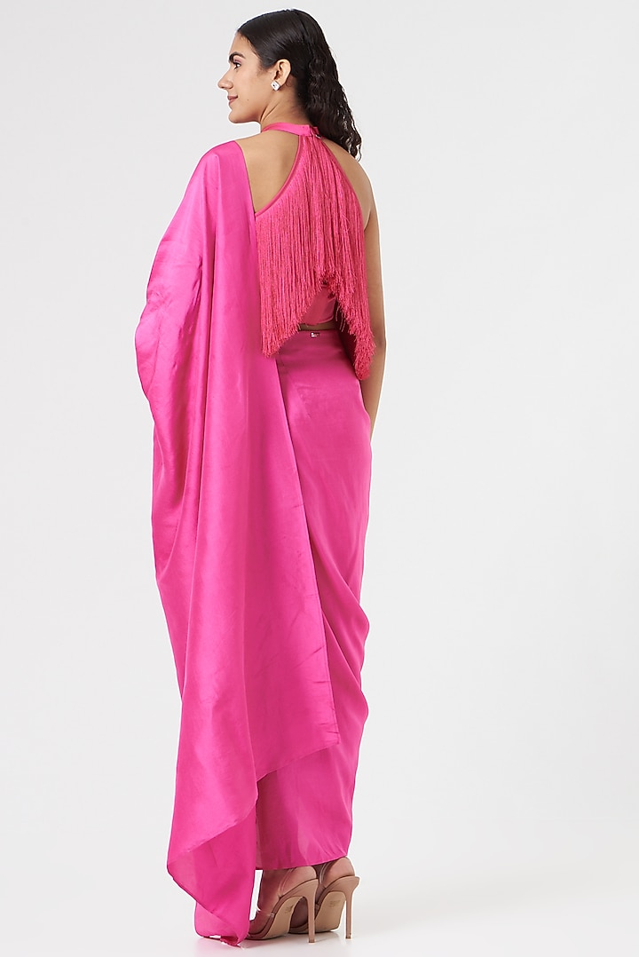 Fuchsia Silk Pre-Draped Wedding Saree Set by 431-88 By Shweta Kapur at Pernia's Pop Up Shop