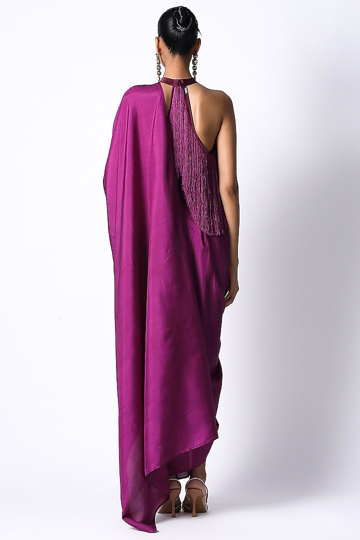 Purple Satin & Silk Pre-Draped Wedding Saree Set by 431-88 By Shweta Kapur at Pernia's Pop Up Shop