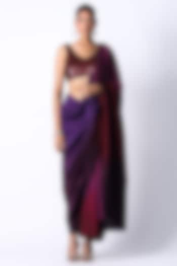 Maroon & Plum Silk Ombre Pre-Draped Wedding Saree Set by 431-88 By Shweta Kapur at Pernia's Pop Up Shop