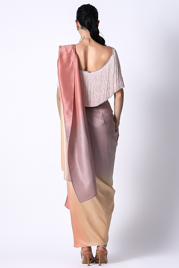Baby Pink & Peach Ombre Satin Pre-Draped Wedding Saree Set by 431-88 By Shweta Kapur at Pernia's Pop Up Shop
