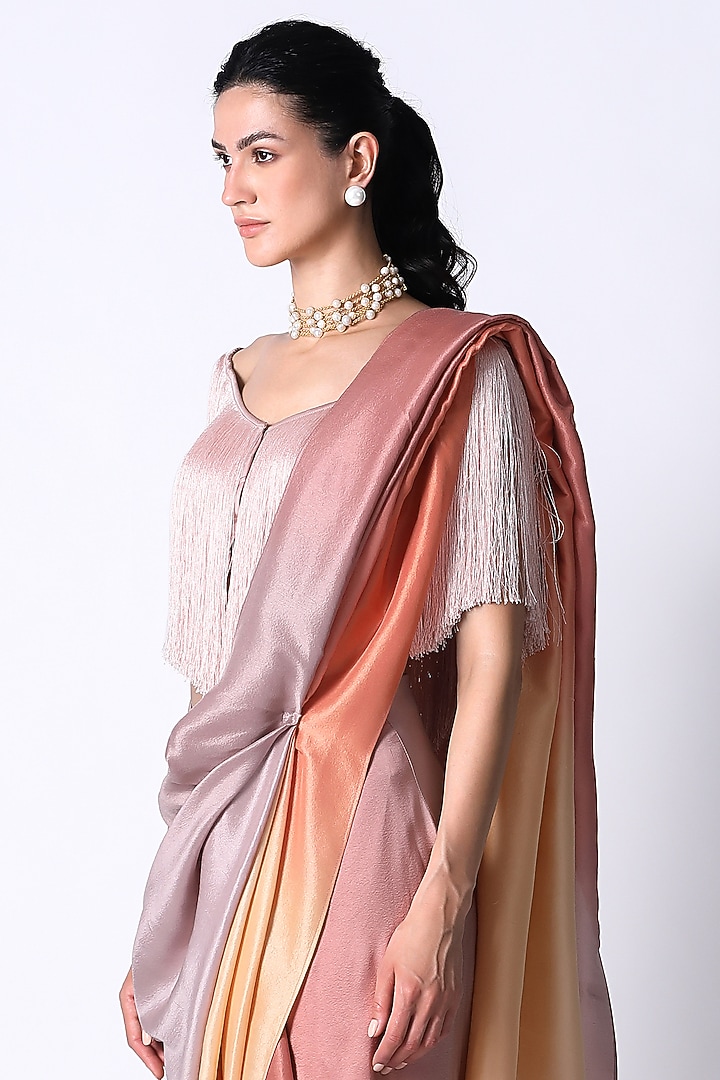 Baby Pink & Peach Ombre Satin Pre-Draped Wedding Saree Set by 431-88 By Shweta Kapur at Pernia's Pop Up Shop