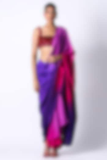 Fuchsia & Purple Silk Ombre Pre-Draped Wedding Saree Set by 431-88 By Shweta Kapur at Pernia's Pop Up Shop