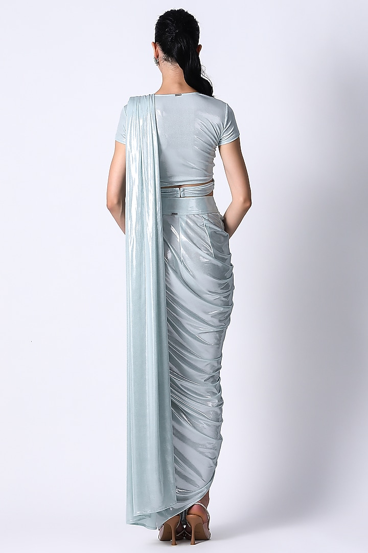 Mint Jersey Wedding Saree Set by 431-88 By Shweta Kapur at Pernia's Pop Up Shop