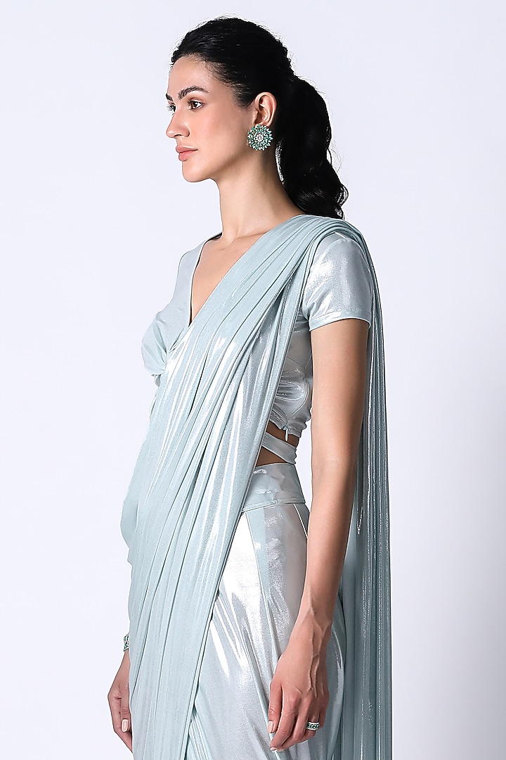 Mint Jersey Wedding Saree Set by 431-88 By Shweta Kapur at Pernia's Pop Up Shop