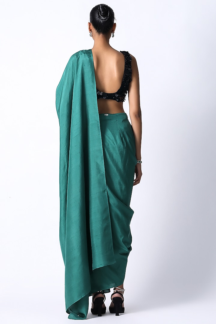 Forest Green Silk Pre-Draped Wedding Saree Set by 431-88 By Shweta Kapur at Pernia's Pop Up Shop