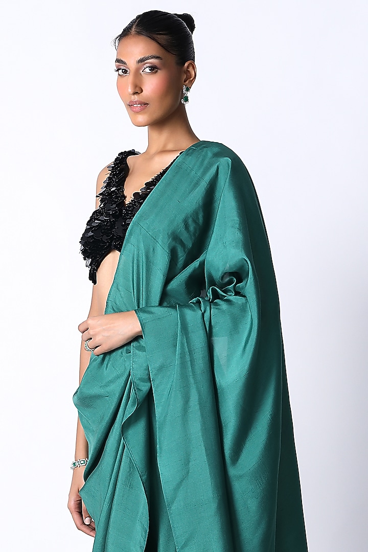 Forest Green Silk Pre-Draped Wedding Saree Set by 431-88 By Shweta Kapur at Pernia's Pop Up Shop