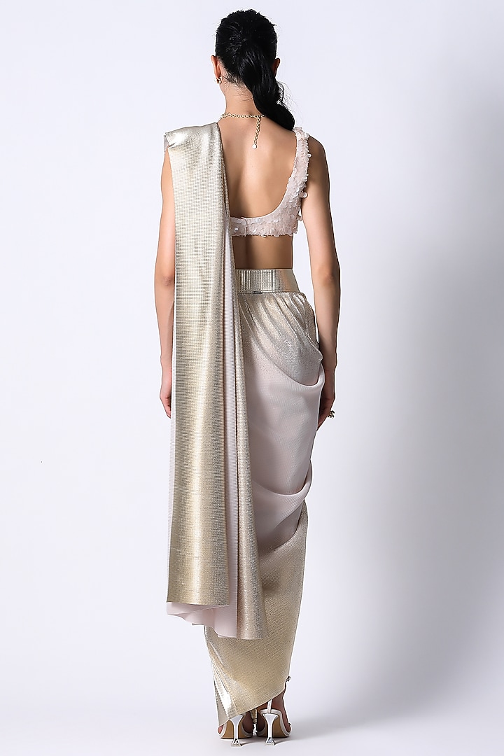 Pink & Gold Silk Ombre Pre-Draped Wedding Saree Set by 431-88 By Shweta Kapur at Pernia's Pop Up Shop