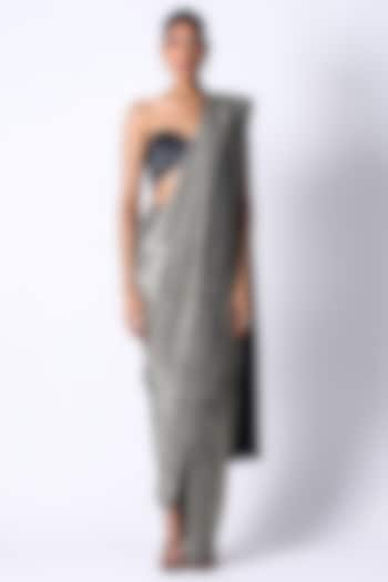 Grey Silk & Pleated Metallic Saree Set by 431-88 By Shweta Kapur