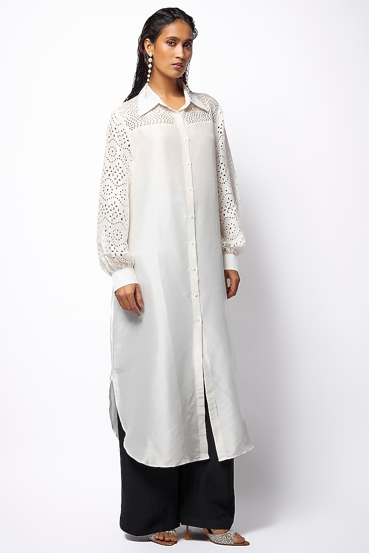 White Silk Shirt Cocktail Dress by 431-88 By Shweta Kapur at Pernia's Pop Up Shop