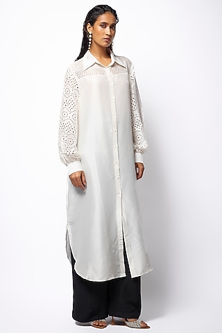 White Silk Shirt Dress by 431-88 By Shweta Kapur
