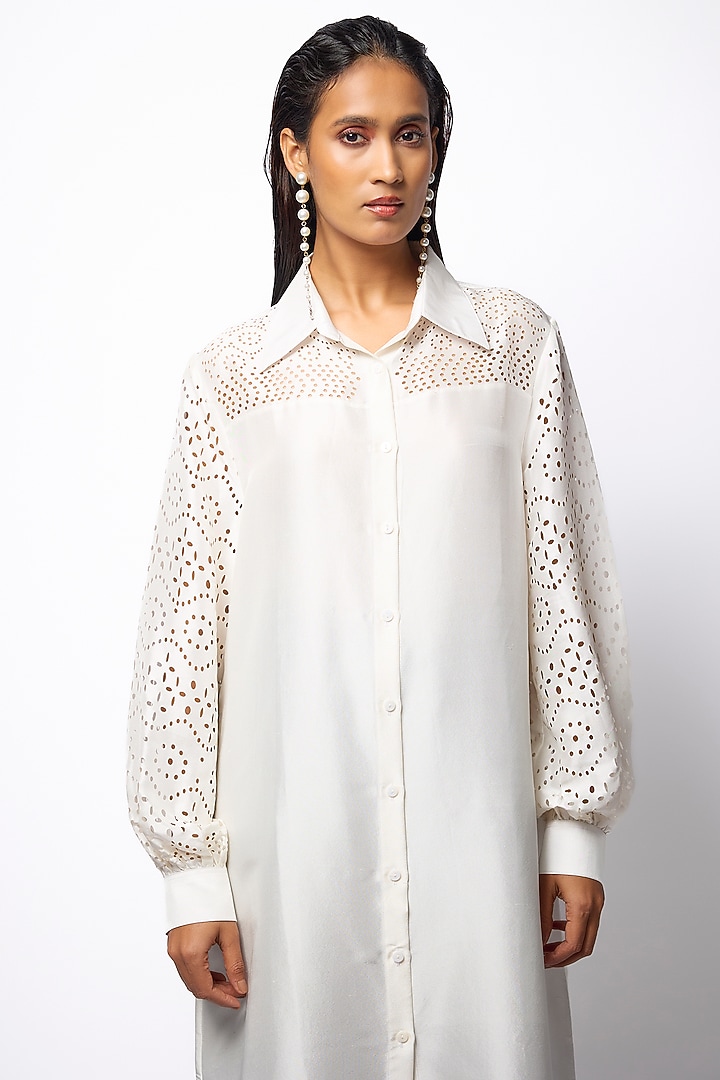 White Silk Shirt Cocktail Dress by 431-88 By Shweta Kapur at Pernia's Pop Up Shop