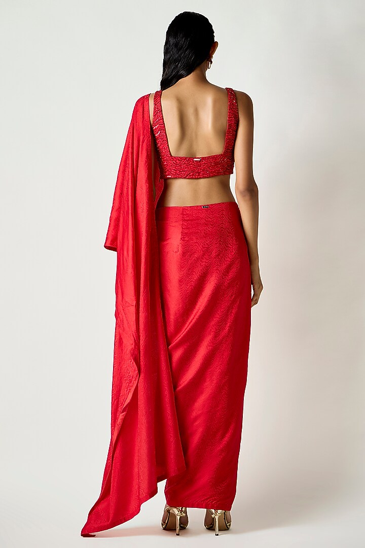 Red Satin Silk Micro beads Embroidered Blouse by 431-88 By Shweta Kapur at Pernia's Pop Up Shop