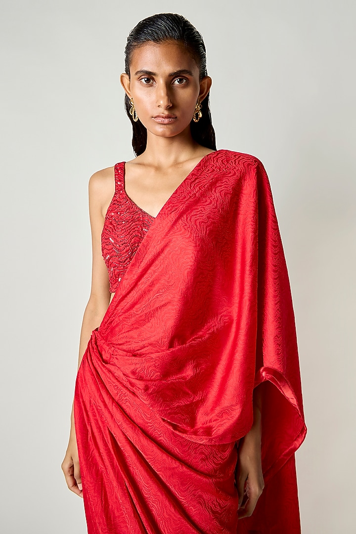 Red Satin Silk Micro beads Embroidered Blouse by 431-88 By Shweta Kapur at Pernia's Pop Up Shop