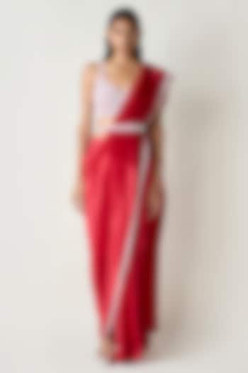 Red Silk Nalki Hand Embroidered Blouse by 431-88 By Shweta Kapur at Pernia's Pop Up Shop