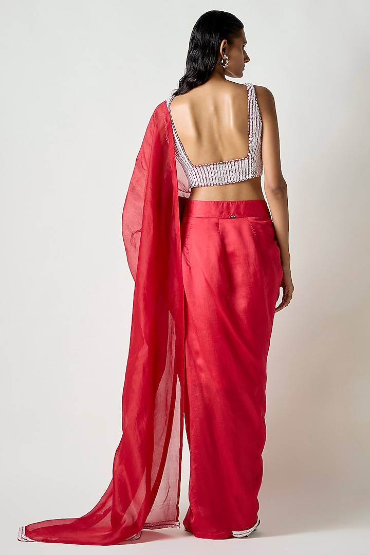 Red Silk Nalki Hand Embroidered Blouse by 431-88 By Shweta Kapur at Pernia's Pop Up Shop