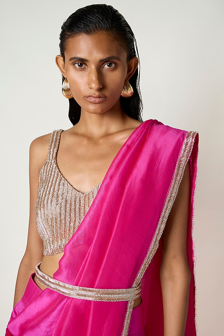 Blush Pink Silk Nalki Hand Embroidered Blouse by 431-88 By Shweta Kapur at Pernia's Pop Up Shop