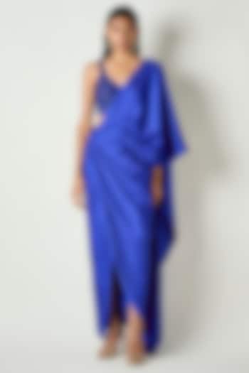 Electric Blue Satin Silk Beads Hand Embroidered Blouse by 431-88 By Shweta Kapur at Pernia's Pop Up Shop