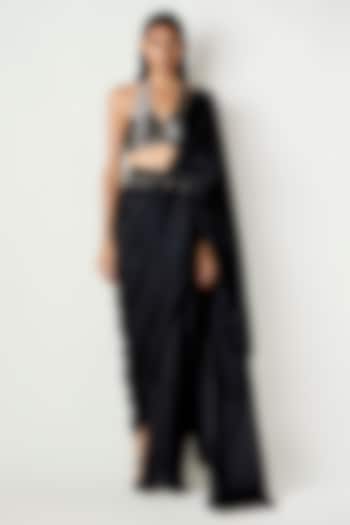 Black Satin Silk Halter Blouse by 431-88 By Shweta Kapur at Pernia's Pop Up Shop