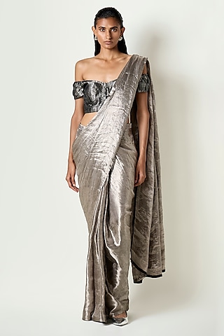 Black Satin Silk Off-Shoulder Blouse by 431-88 By Shweta Kapur