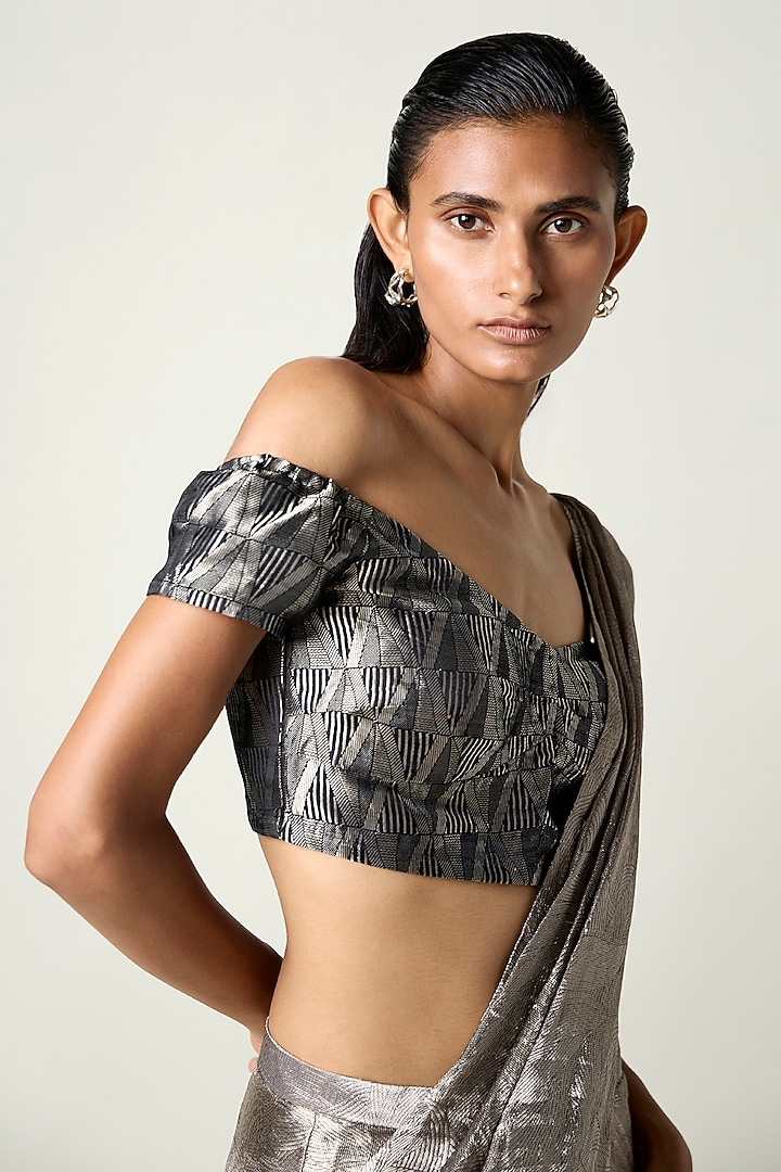 Black Satin Silk Off-Shoulder Blouse by 431-88 By Shweta Kapur at Pernia's Pop Up Shop