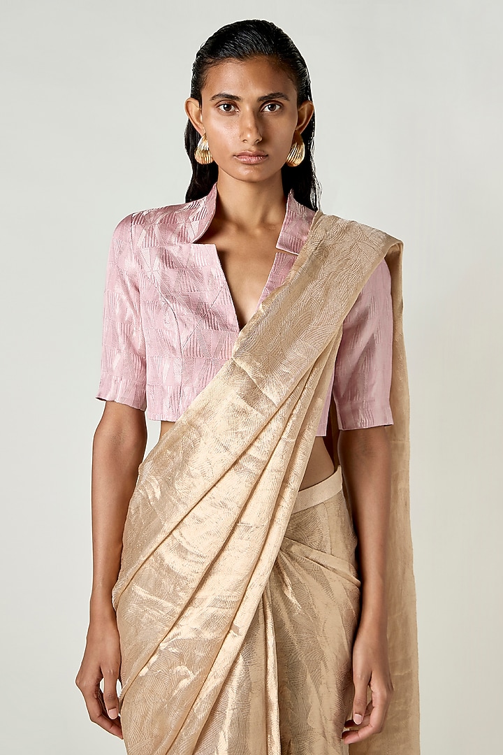 Blush Pink Brocade Crystal Embellished Crop Jacket by 431-88 By Shweta Kapur at Pernia's Pop Up Shop