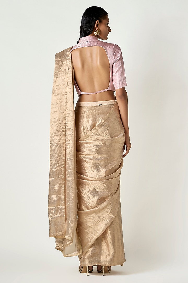 Gold Tissue Pre-Draped Woven Wedding Saree by 431-88 By Shweta Kapur at Pernia's Pop Up Shop