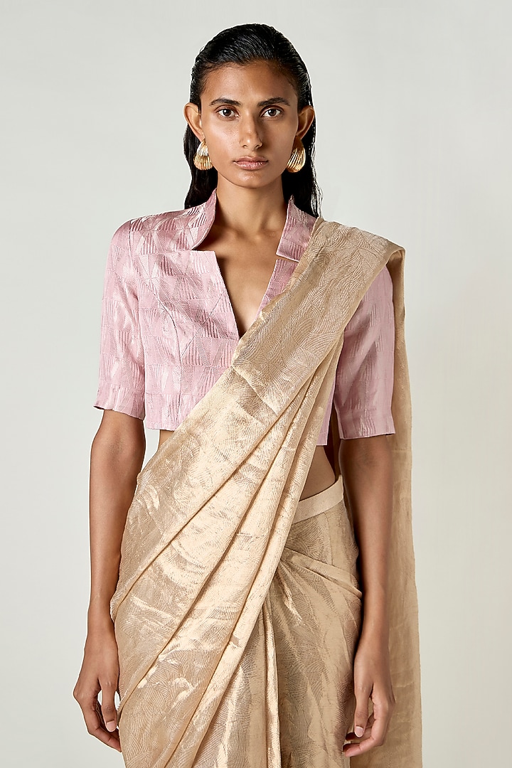 Gold Tissue Pre-Draped Woven Wedding Saree by 431-88 By Shweta Kapur at Pernia's Pop Up Shop