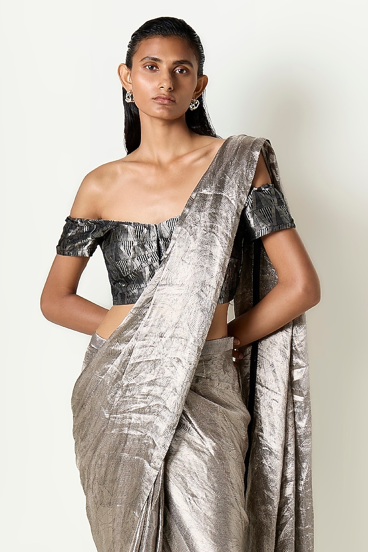 Black Tissue Pre-Draped Woven Wedding Saree by 431-88 By Shweta Kapur at Pernia's Pop Up Shop