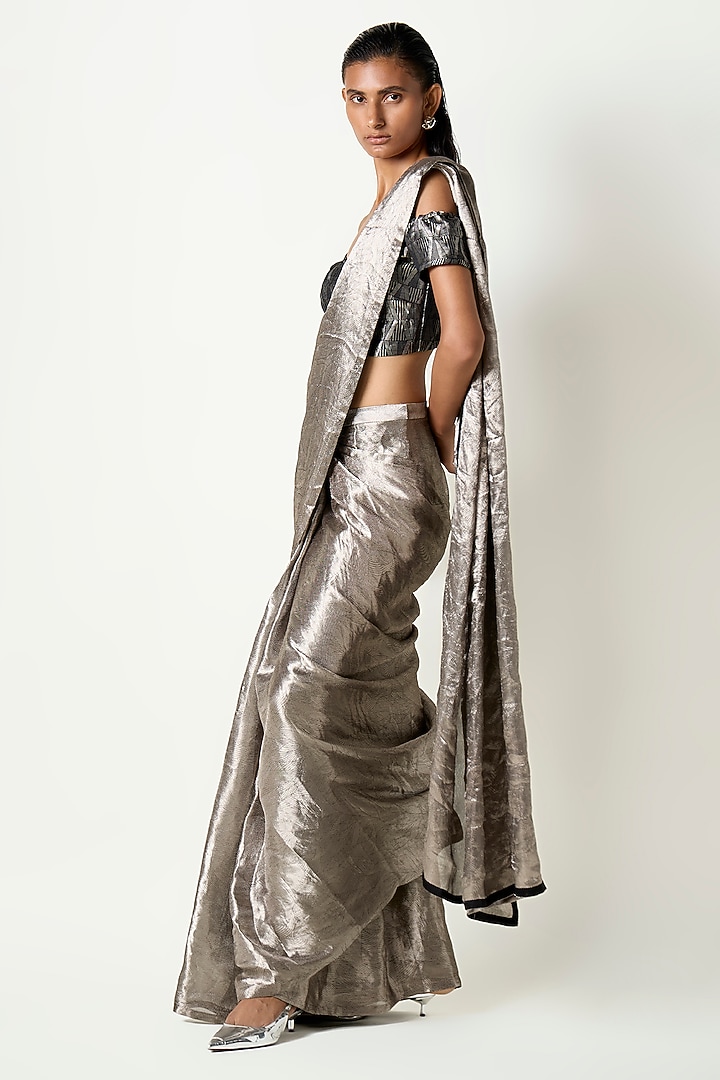 Black Tissue Pre-Draped Woven Wedding Saree by 431-88 By Shweta Kapur at Pernia's Pop Up Shop