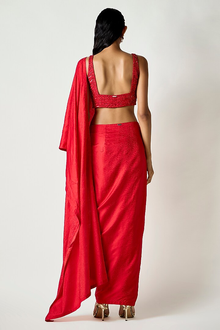 Red Satin Silk Pleated Draped Wedding Saree by 431-88 By Shweta Kapur at Pernia's Pop Up Shop