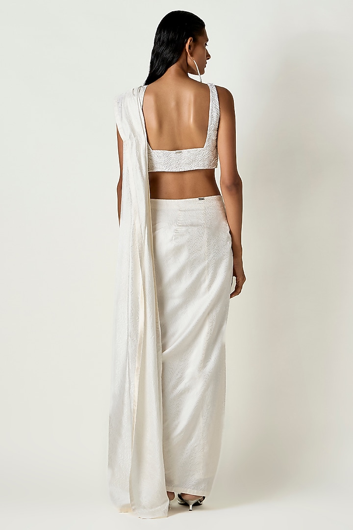 White Satin Silk Pleated Draped Wedding Saree by 431-88 By Shweta Kapur at Pernia's Pop Up Shop