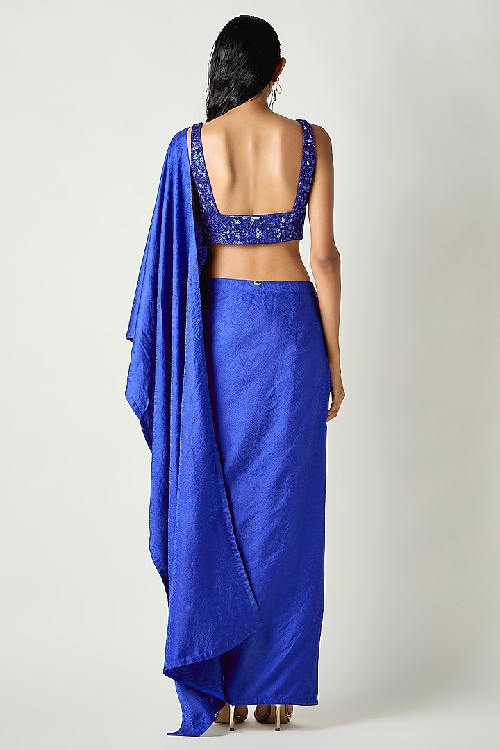 Electric Blue Satin Silk Pleated Draped Wedding Saree by 431-88 By Shweta Kapur at Pernia's Pop Up Shop