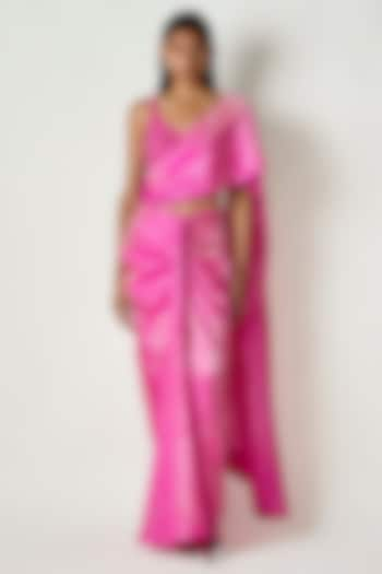 Pink & Silver Satin Silk Draped Saree by 431-88 By Shweta Kapur at Pernia's Pop Up Shop