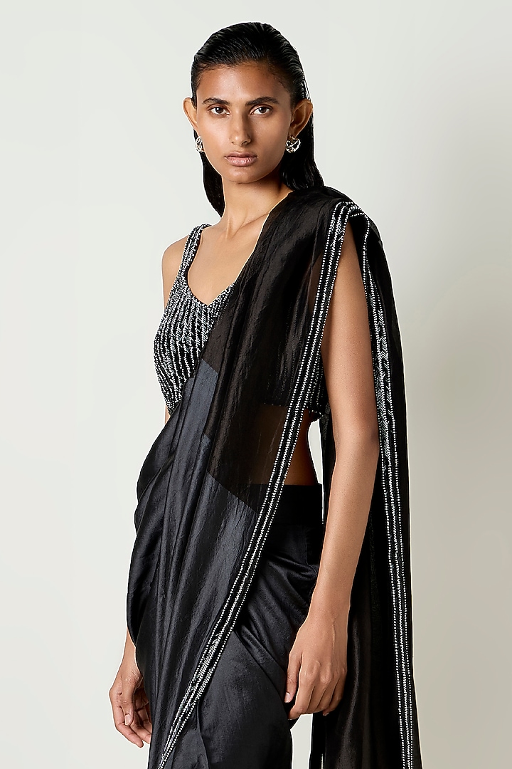 Black Kora Silk Draped Wedding Saree by 431-88 By Shweta Kapur at Pernia's Pop Up Shop
