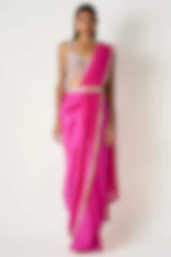 Fuchsia Kora Silk Draped Saree by 431-88 By Shweta Kapur at Pernia's Pop Up Shop