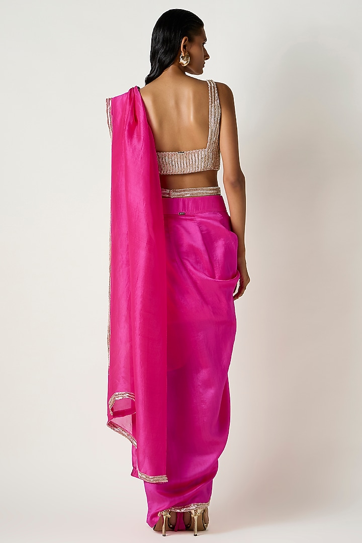 Fuchsia Kora Silk Draped Wedding Saree by 431-88 By Shweta Kapur at Pernia's Pop Up Shop