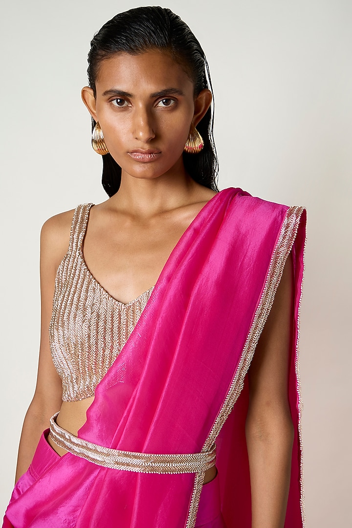 Fuchsia Kora Silk Draped Wedding Saree by 431-88 By Shweta Kapur at Pernia's Pop Up Shop